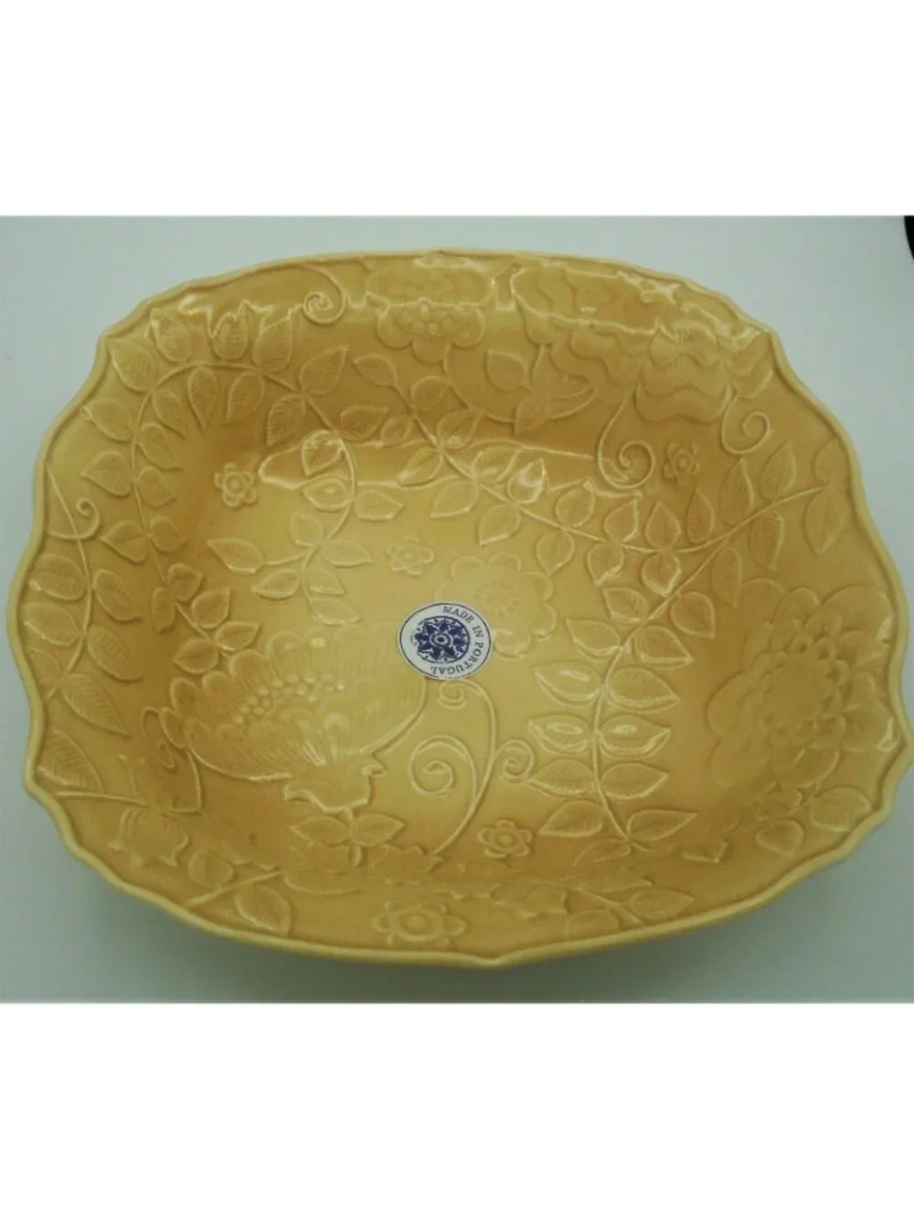 Embossed Ceramic Centerpiece Bowl Harvest Yellow Floral Design Made in Portugal
